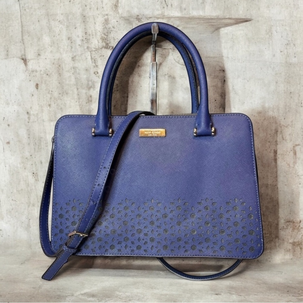 Kate Spade Saffiano Leather Crossbody Bag Perforated Handle Strap Satchel